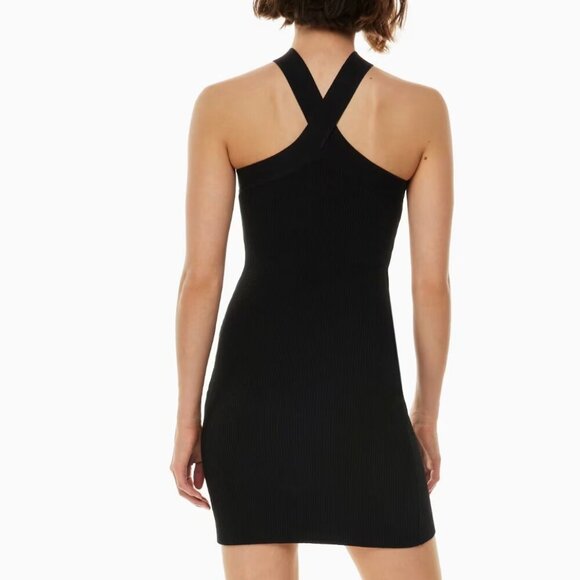 Aritzia Babaton Sculpt Knit Criss Cross Dress Black Bodycon Ribbed Mini - Picture 2 of 10